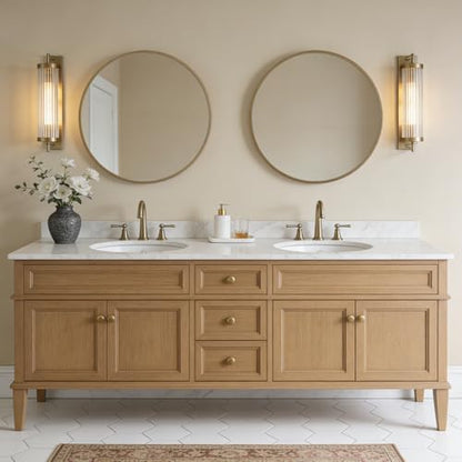 WallBeyond Round Wood Mirror 28" Circle Wall Mirror for Bathroom Round Wall Mirror for Wall Decor, Vanity, Entryway Living Room, Honey