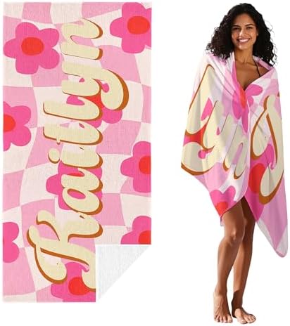 JML Personalized Beach Towel with Name, Custom Flower Beach Towel, Customized Microfiber Pool Towel, Quick Dry & Absorbent Swim Towel for Adult,Anniversary, Birthday, Summer Holiday,Vacation