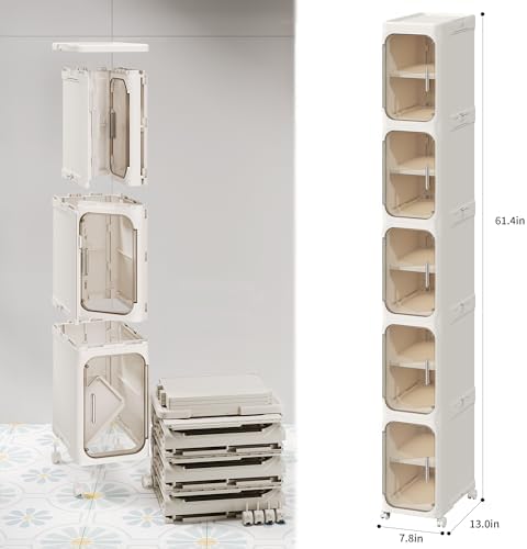 5-Tier Narrow Storage Cabinet Slim Bathroom Tall Skinny Organizer，Beige