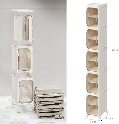 5-Tier Narrow Storage Cabinet Slim Bathroom Tall Skinny Organizer，Beige