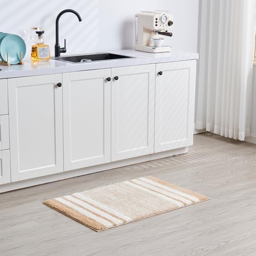 CozeCube Beige Striped 36"x24" Non Slip Washable Bath Mat