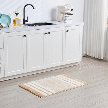 CozeCube Beige Striped 36"x24" Non Slip Washable Bath Mat