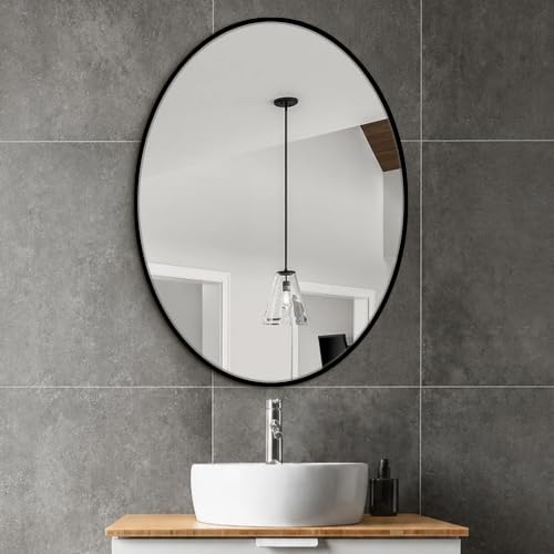 Delma 32x24 Black Oval Bathroom Mirror for Over Sink, Aluminum Frame