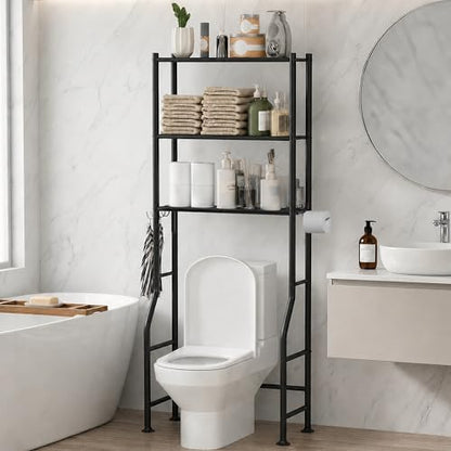GloTika 3-Tier Over Toilet Storage, Anti-Tilt, 64" H, Black