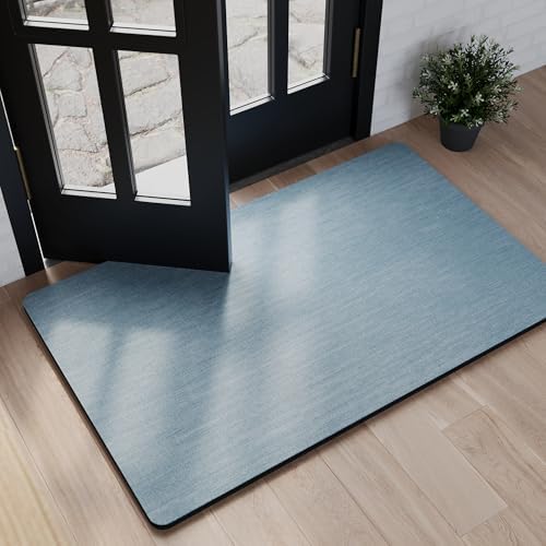 Mecko Bath Mat 24"x36",Ultra Thin Bathroom Rug fit Under Door Light Blue