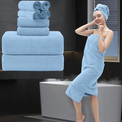 8 Piece Bathroom Towel Set Blue |2 Oversized Large Bath Towels Sheet,2 Hand Towels and 4 Washcloths| 600GSM Ultra Soft Luxury Premium Towel Set Highly Absorbent Quick Dry Hotel Towel Collection