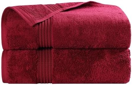Superior Egyptian Cotton Bath Towel Set, Home Bathroom Towels, Master, Guest Bath, Decor Essentials, Quick Dry, Absorbent, Large Body Towels, Spa, Hotel, Resort, Adult, Kids, Set of 2, Burgundy