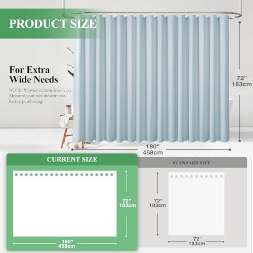 Dynamene Extra Wide Waffle Shower Curtain 256 GSM Fabric 180x72 Fog Blue