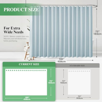 Dynamene Extra Wide Waffle Shower Curtain 256 GSM Fabric 180x72 Fog Blue