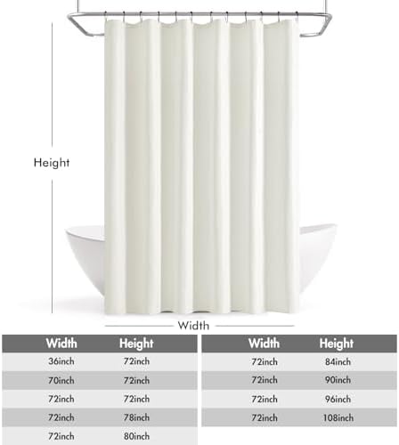 ANRODUO White Linen Textured Fabric Shower Curtain Set - W72xL90
