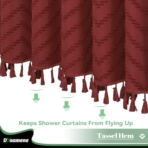 Dynamene Extra Long Boho Shower Curtain Tufted Chevron 72"x96" Burgundy