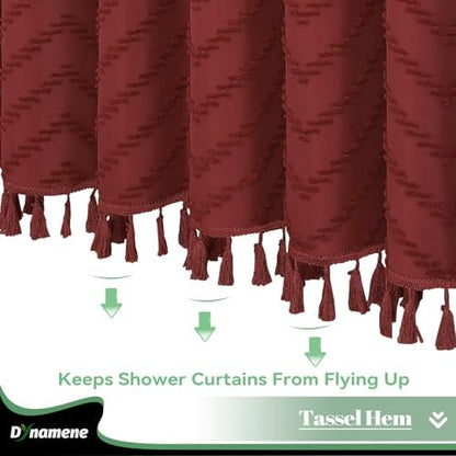 Dynamene Extra Long Boho Shower Curtain Tufted Chevron 72"x96" Burgundy