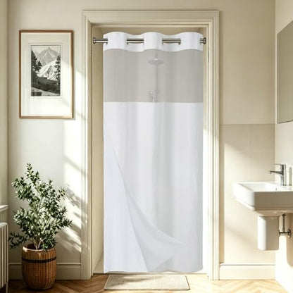 EUTXL Heavyweight No Hook Shower Curtain with Liner, White, 36x74