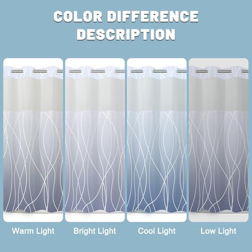 LXBNI Ombre Blue No Hook Shower Curtain with Liner, 71 x 74 Inch