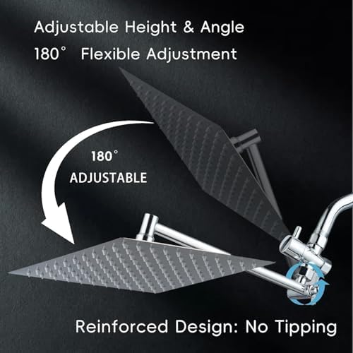 Peicuai Shower Head Combo, 10 Inch High Pressure Rain Shower Head with 11 Inch Adjustable Extension Arm, 5-Setting Handheld Shower with Long Hose, Powerful Spray for Low Water Pressure
