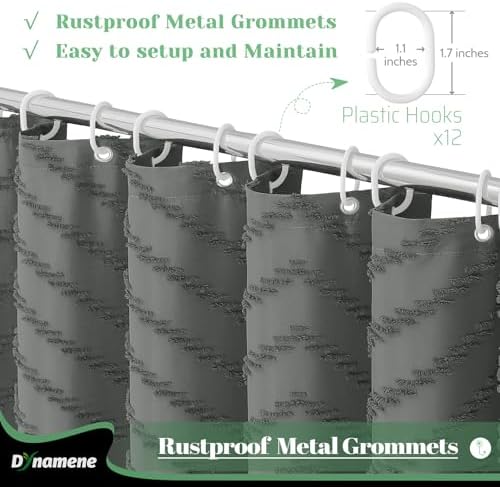 Dynamene Extra Long Boho Shower Curtain Tufted Chevron 72x96 Charcoal Grey