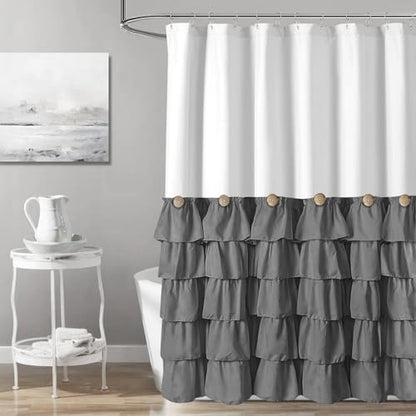 Seasonwood White and Gray Shower Curtain 72 x 72