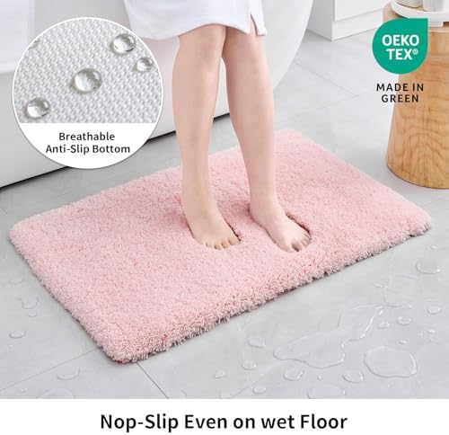 Disolla Pink Bathroom Rug 24x48 - Non-Slip Plush Thick Bath Mat, Highly Absorbent & Ultra Soft Fluffy Floor Mat, Machine Washable for Shower and Tub