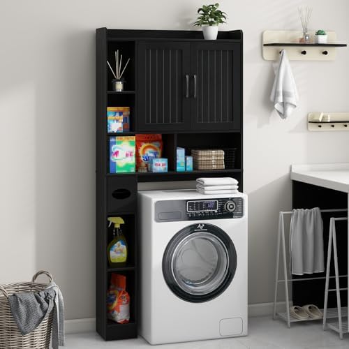 Vabches Farmhouse Over The Toilet Storage Cabinet with Barn Door, Black