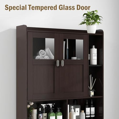 Vabches Over The Toilet Storage Cabinet with Doors and Shelves, Espresso
