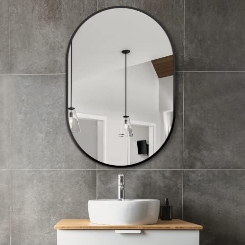 Delma 36x24 Black Oval Bathroom Mirror for Over Sink, Aluminum Frame