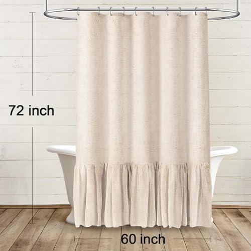 Farmhouse Shower Curtain Ruffle Linen Beige 60" W x 72" L
