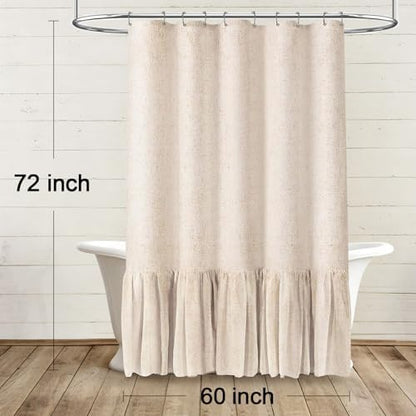 Farmhouse Shower Curtain Ruffle Linen Beige 60" W x 72" L