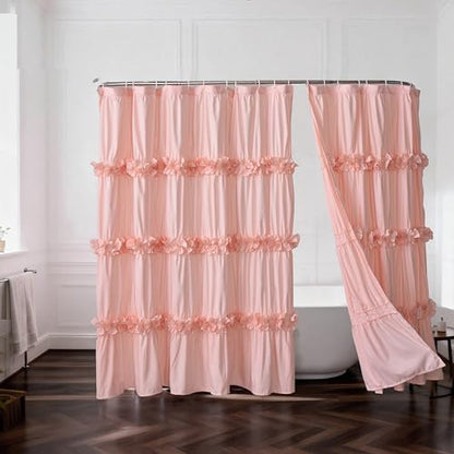 Homechoice Decor 2-Piece Peach Shower Curtain, 72" W x 72" H x 2 Panels