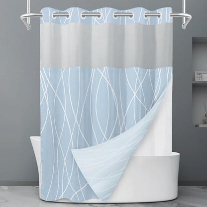 LXBNI Light Blue No Hook Shower Curtain with Liner, 71 x 74 Inch