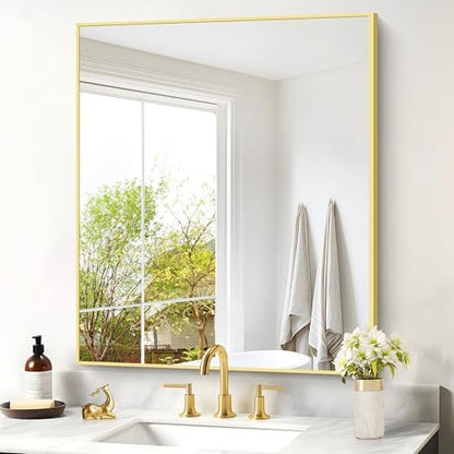 COFENY Gold Bathroom Mirror for Wall, 30x36 Inch Rectangle with Metal Frame, Modern Vanity for Bathroom Living Room, Entryway Hangs Horizontal or Vertical