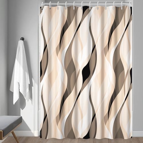Cream Striped Shower Curtain with Hooks for Bathroom 72x78 Inch