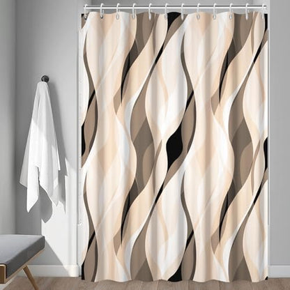 Cream Striped Shower Curtain with Hooks for Bathroom 72x78 Inch