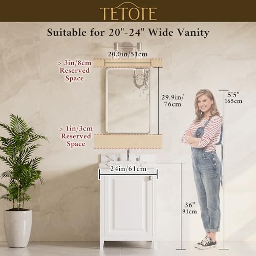 TETOTE Brushed Gold Mirror 20 x 30 Beveled Edge Tempered Glass, Rounded Corner Rectangle Bathroom Mirror for Over Sink for Modern Bathroom, Living Room, Bedroom, Entryway