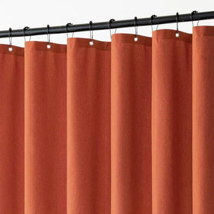 MIULEE Fall 72*84 Burnt Orange Terracotta Linen Shower Curtain Metal Hooks