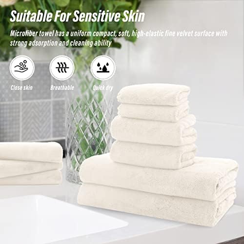 MOONQUEEN Ultra Soft Towel Set-Quick Drying - 2 Bath Towels 2 Hand Towels 2 Washcloths-Microfiber Coral Velvet Highly Absorbent Towel for Bath Fitness,Bathroom,Sports,Yoga, Travel(Cream, 6 Pcs)