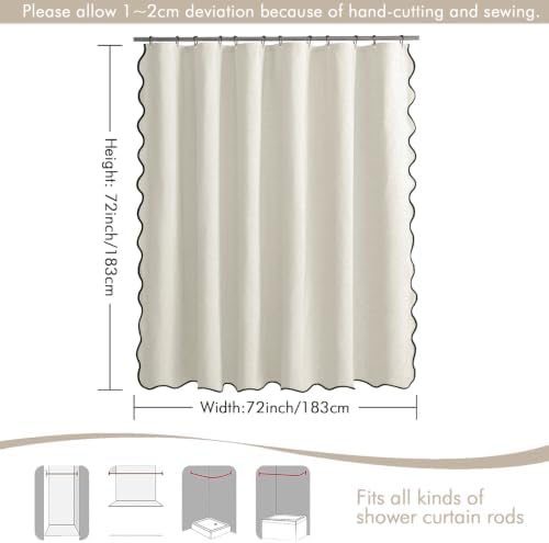 MIULEE Birch Scalloped Linen Shower Curtain 72x72 Inches