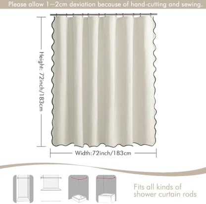MIULEE Birch Scalloped Linen Shower Curtain 72x72 Inches