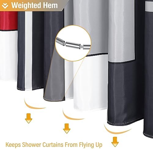 BTTN 36x72 Half Modern Geometric Waterproof Fabric Shower Curtain Set, Red