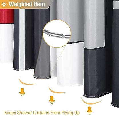 BTTN 36x72 Half Modern Geometric Waterproof Fabric Shower Curtain Set, Red