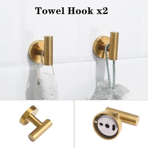 4 Piece Brushed Gold Stainless Steel Bathroom Hardware Set Include Hand Towel Ring, Toilet Paper Holder,and 2 Robe Towel Hooks,Bathroom Accessories Kit