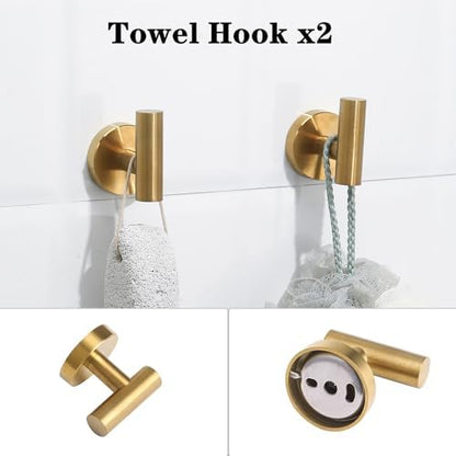 4 Piece Brushed Gold Stainless Steel Bathroom Hardware Set Include Hand Towel Ring, Toilet Paper Holder,and 2 Robe Towel Hooks,Bathroom Accessories Kit