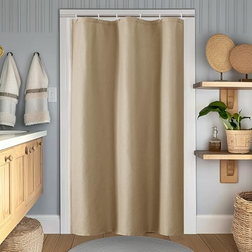 OWENIE Taupe Stall Shower Curtain for Bathroom, 3D Embossed Textured Fabric Small Shower Curtain for Narrow Stall Size, Machine Washable Water Resistance, Hotel Style, 36" W x 72" L