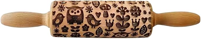 Embossed Rolling Pin for Baking, Wooden Decorative Embossing Cookie Roller for Kitchen(Type A10)