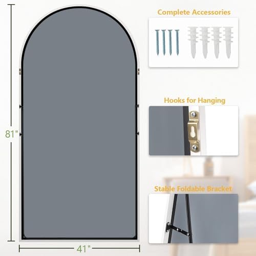 Dewfig Arched Full Length Mirror, 81"x41" Large Floor Mirror, White