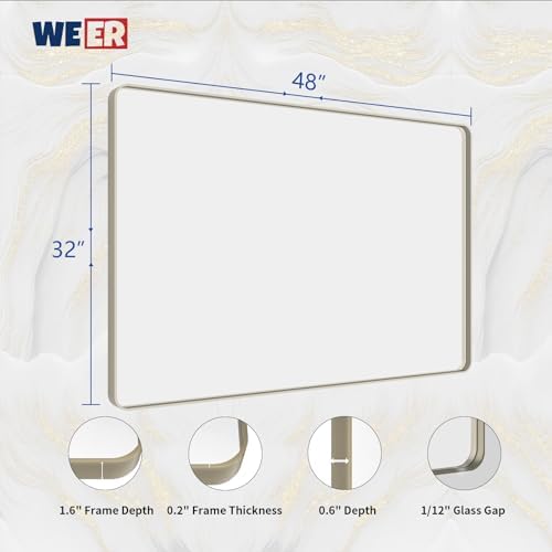 WEER Brushed Nickel Bathroom Vanity Mirror 48X32 Inch