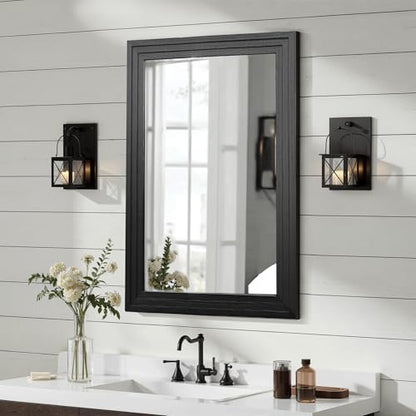 Farmhouse Rustic Wood Framed Bathroom Vanity Mirror for Wall, 20x30, Black