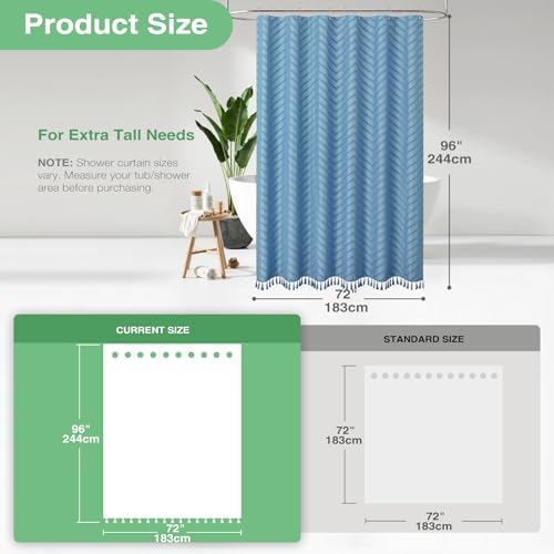 Dynamene Extra Long Boho Shower Curtain Tufted Chevron 72x96 Moonlight Blue