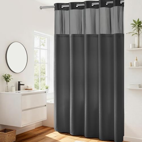 River Dream Waffle No Hook Shower Curtain with Liner,Graphite Grey,71x86