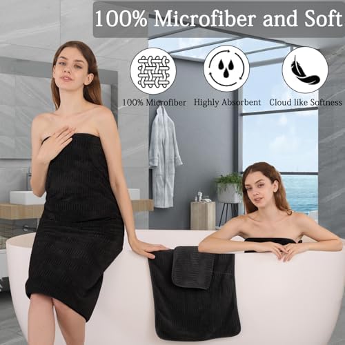 8 Piece Bath Towel Set-2 Oversized Bath Sheets(35"x70"),2 Hand Towels,4 Washcloths-Extra Large Microfiber Towel Sets,Less Lint Highly Absorbent & Quick Dry Bath Towels for Bathroom Gym Pool,Black