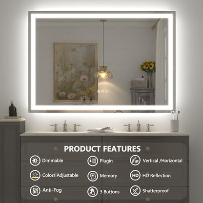 48x30 Inch LED Lighted Bathroom Vanity Mirror for Wall